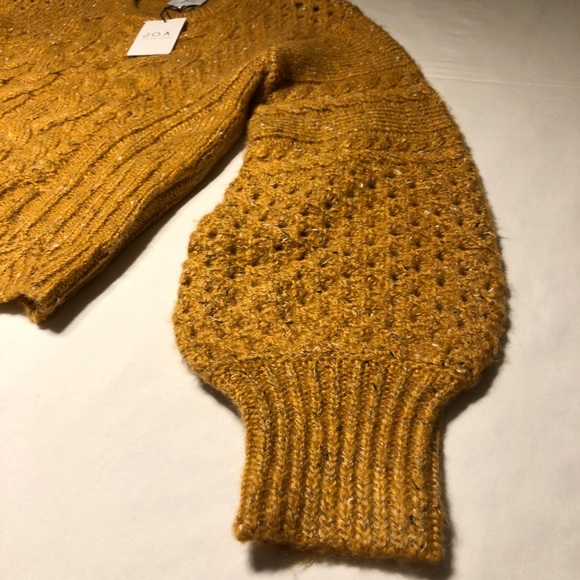 J.O.A Balloon Sleeve Cable Knit Sweater Yellow Mustard M - Picture 6 of 10